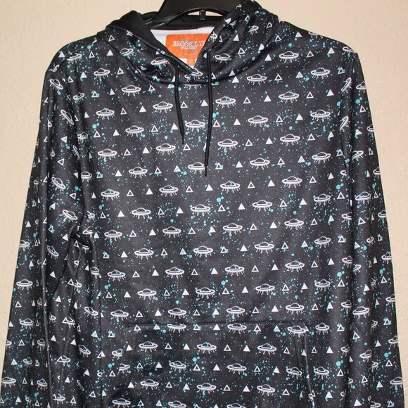 Brooklyn Standard Hoodie Men's XL Black Alien UFO Print Cotton Blend - Picture 1 of 10